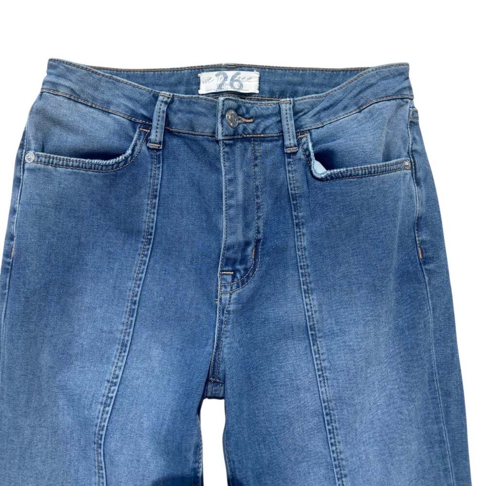 Free People We the Free Flare Jeans Front Pintuck Seam Blue Size 26 Mid Rise - Picture 7 of 16